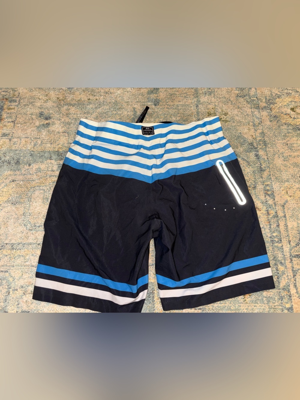 Nike Men's Black & Blue Striped Swim Board Shorts - Picture 3 of 4